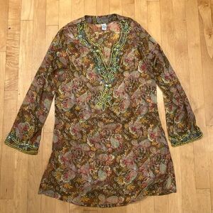 100% Silk beaded cover-up tunic Raj Small